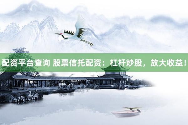配资平台查询 股票信托配资：杠杆炒股，放大收益！