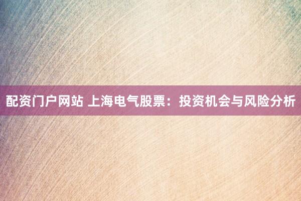 配资门户网站 上海电气股票：投资机会与风险分析