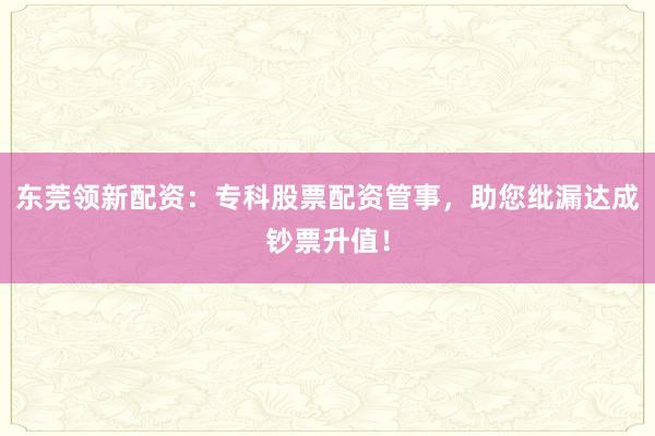东莞领新配资：专科股票配资管事，助您纰漏达成钞票升值！