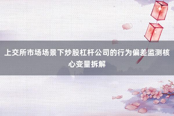 上交所市场场景下炒股杠杆公司的行为偏差监测核心变量拆解