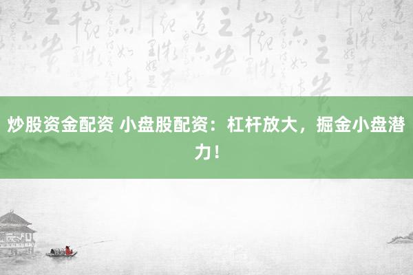 炒股资金配资 小盘股配资：杠杆放大，掘金小盘潜力！