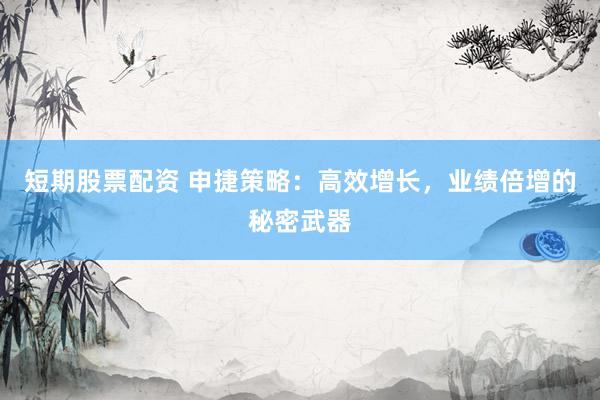 短期股票配资 申捷策略：高效增长，业绩倍增的秘密武器